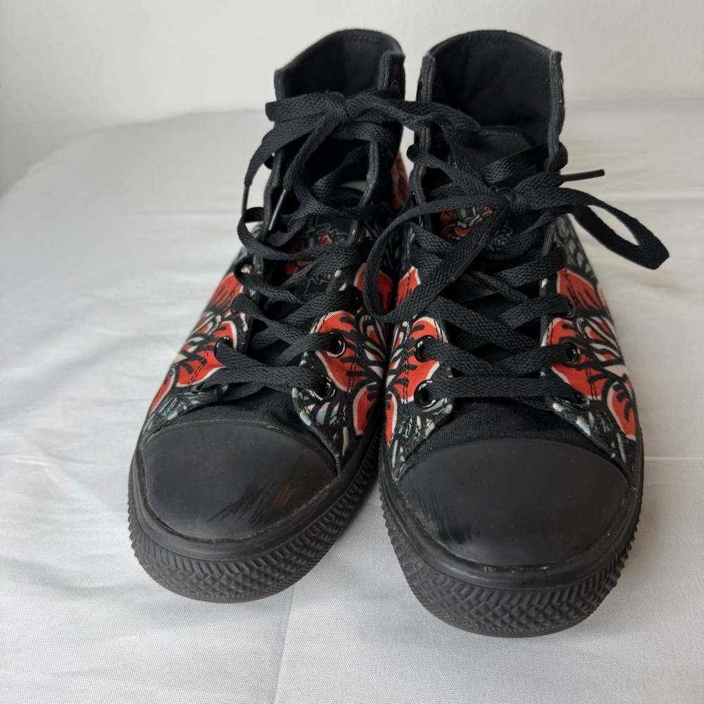 Raad Traditional Red Flower Dagger Black High Top Sneakers Shoes Womens 9.5 - Picture 7 of 14